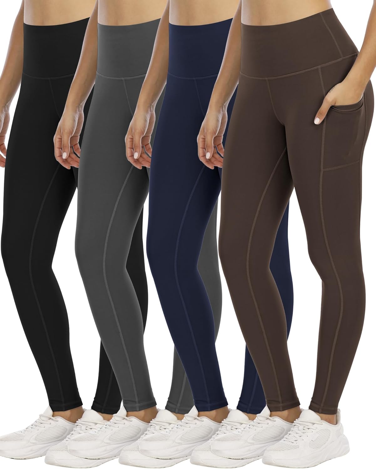 4 Pack Leggings with Pockets for Women,High Waist Tummy Control Workout Yoga Pan...