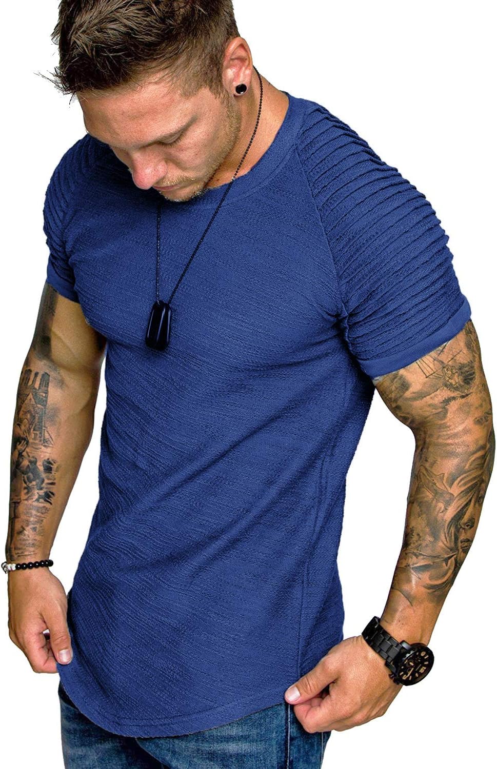 COOFANDY Men's Muscle T-Shirt, Special T-Shirt with Pleated Raglan Sleeve, Innov...