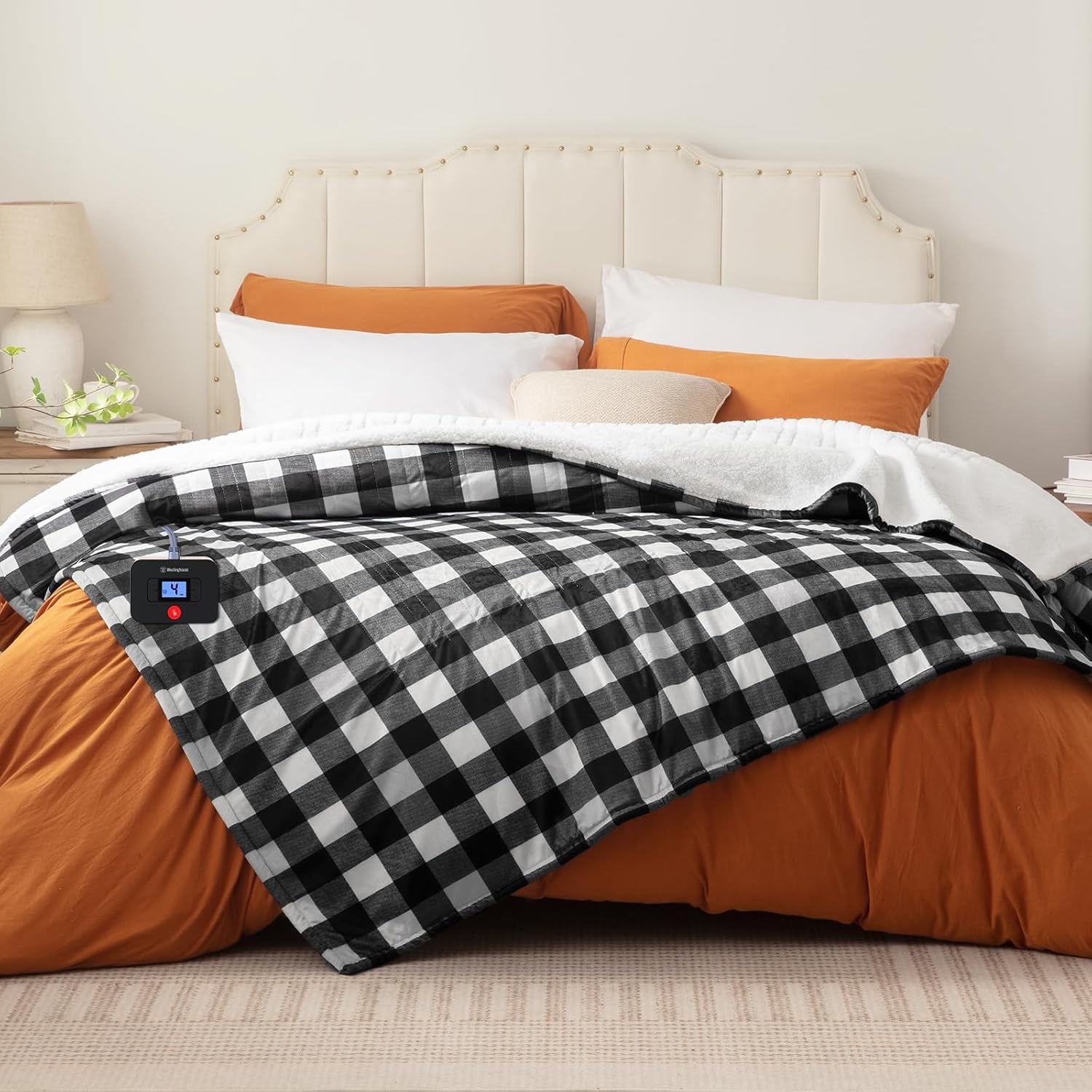 Westinghouse Full Size Electric Blanket, Flannel & Sherpa Heated Blanket with10...