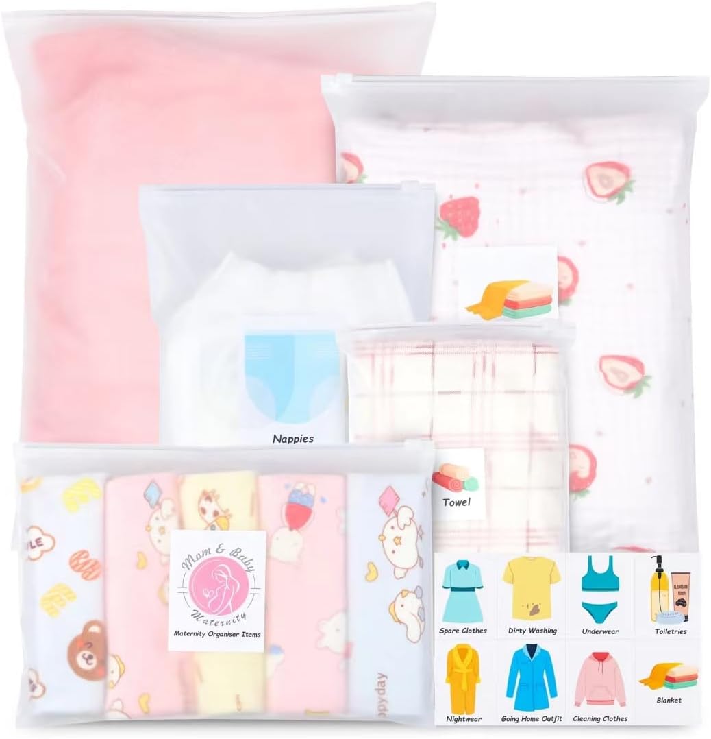 24 Pcs Hospital Maternity Bags with Stickers, Travel Clothes Storage Bag, Reusab...
