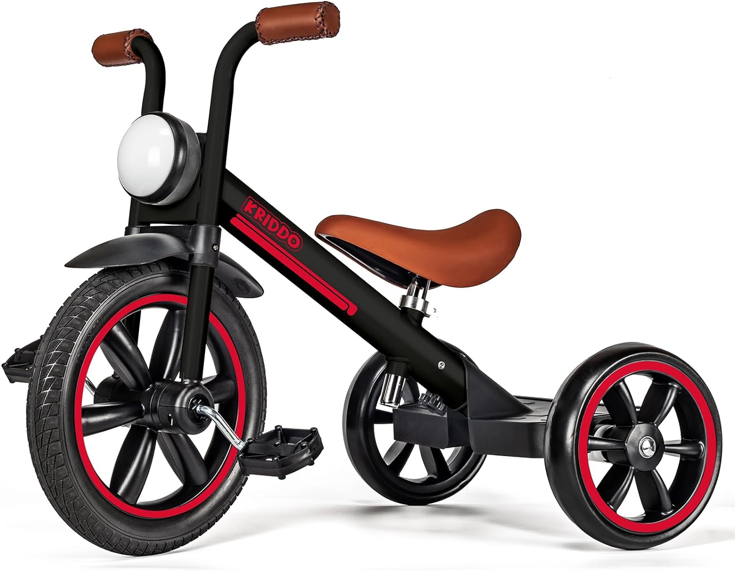 KRIDDO Kids Tricycle, 12 Inch Puncture Free Wheel w Front Light, Adjustable Seat...