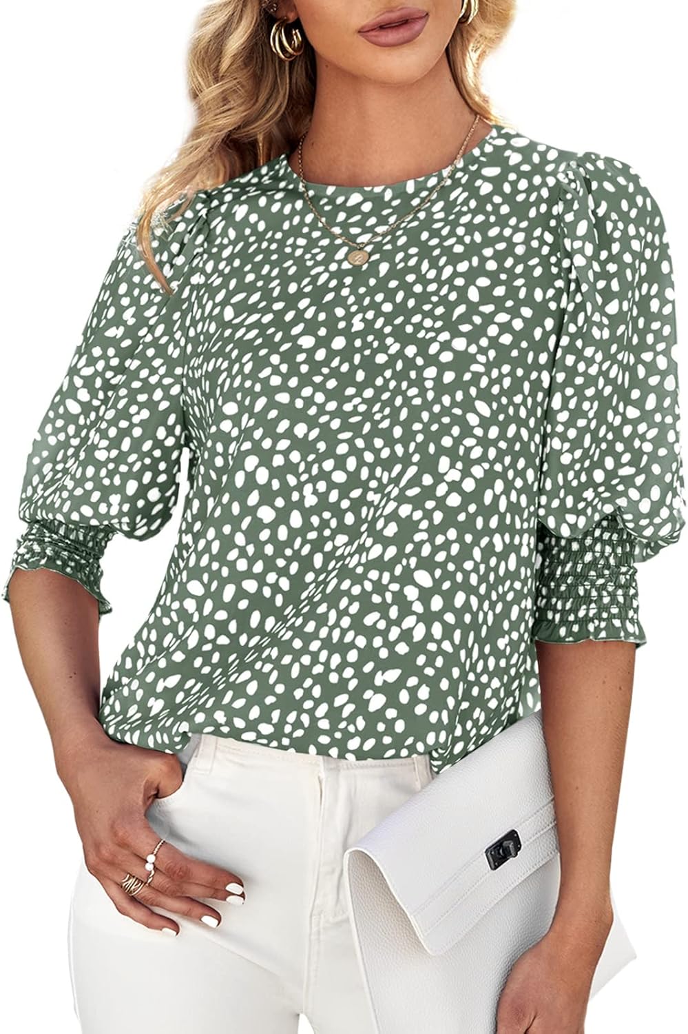 Teurkia Women's Polka Dot Blouse, Special 3/4 Sleeve Tops for Ladies, Innovative...