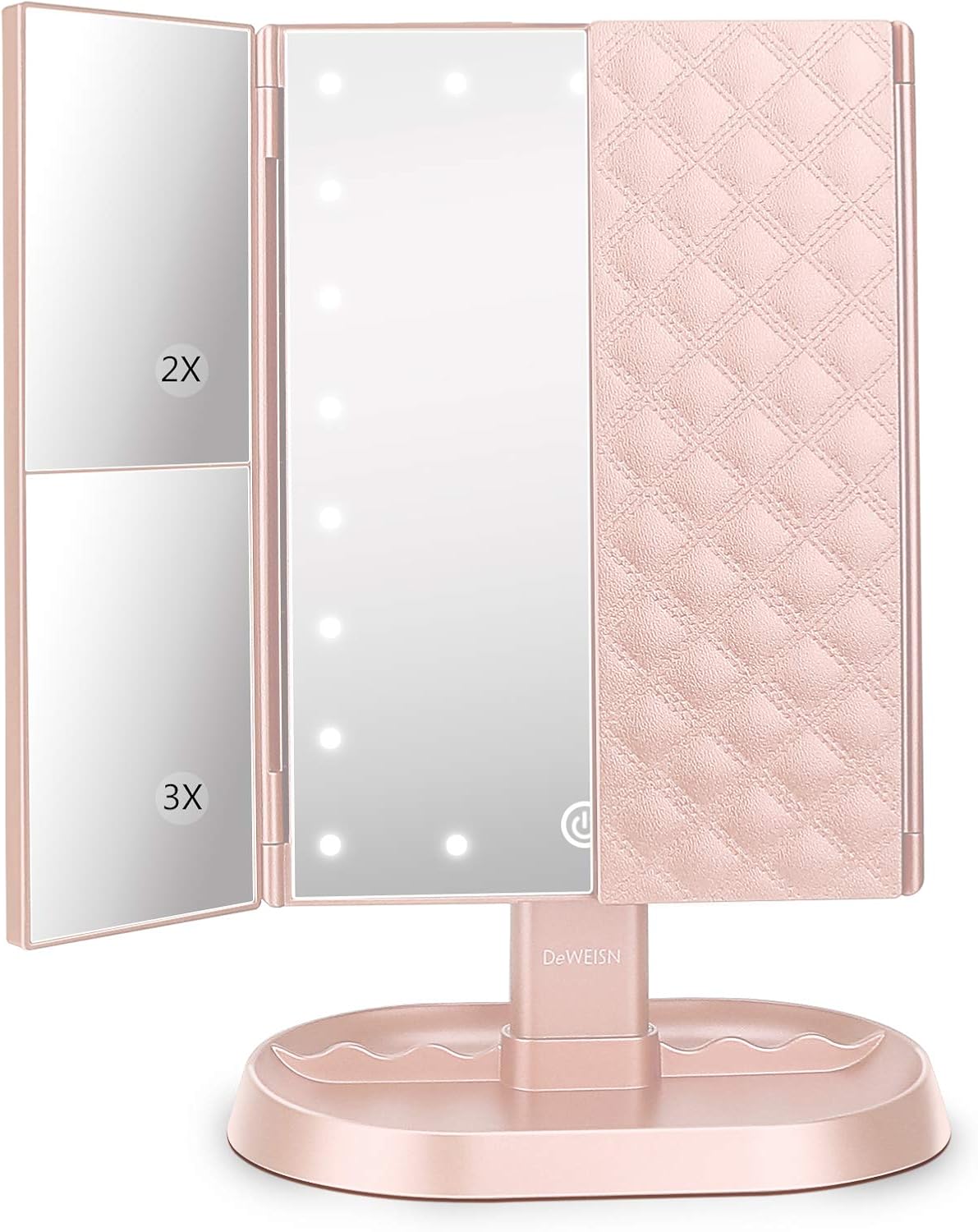 deweisn Trifold Lighted Vanity Makeup Mirror with 21 LED Lights,1x/2x/3x Magnifi...