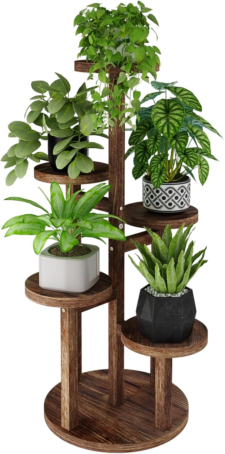 Bamworld 5 Tier Tall Plant Stand Indoor Corner Wood Plant Shelf for Multiple Pla...