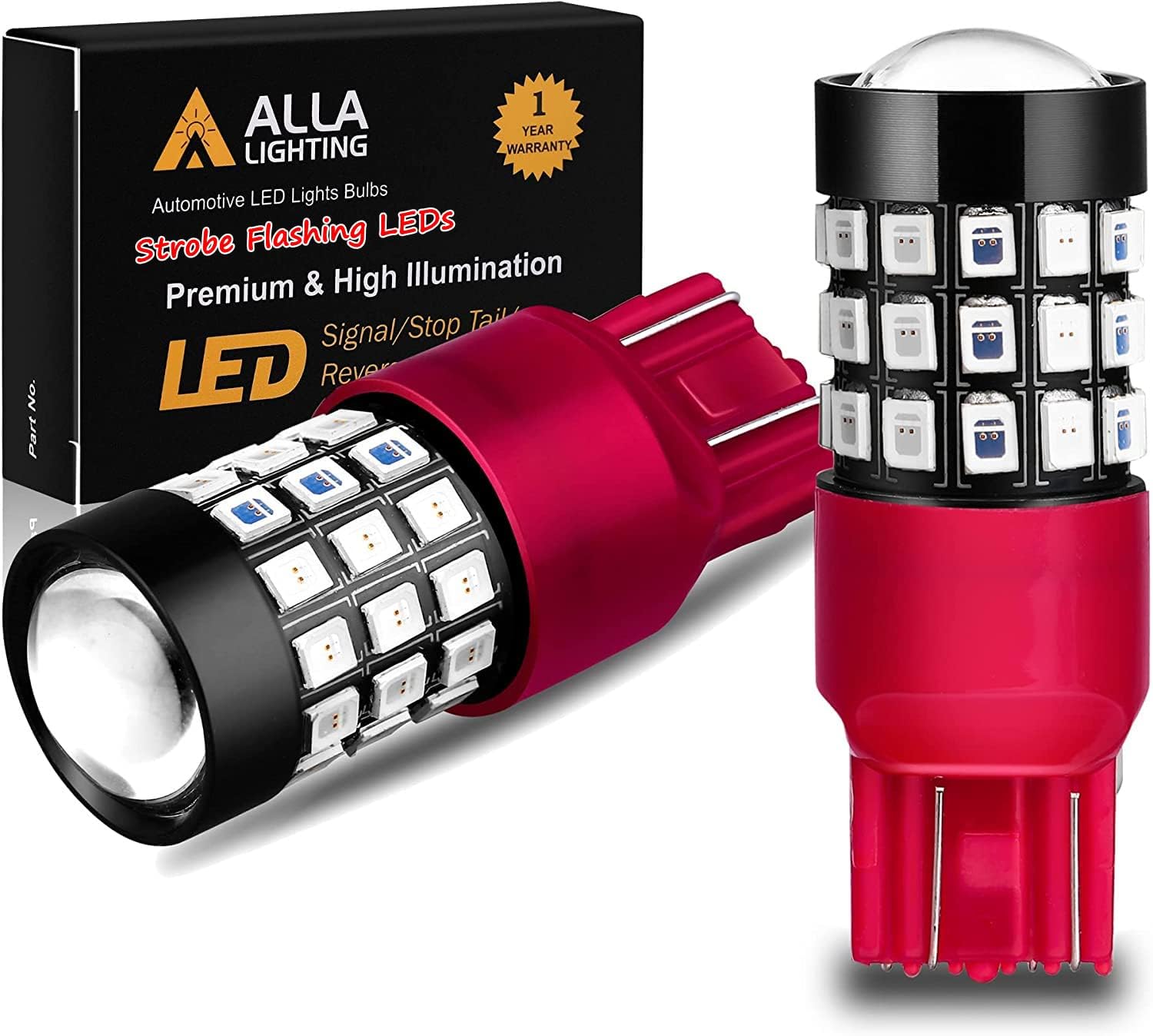 Alla Lighting Upgraded T20 7440 7443 LED Strobe Brake Lights Bulbs, Red Flashing...