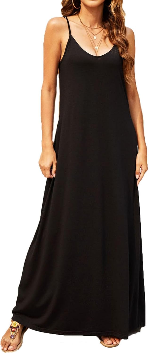 Supnier Women's Summer Maxi Dress Casual V-Neck Sleeveless Bohemian Spaghetti St...