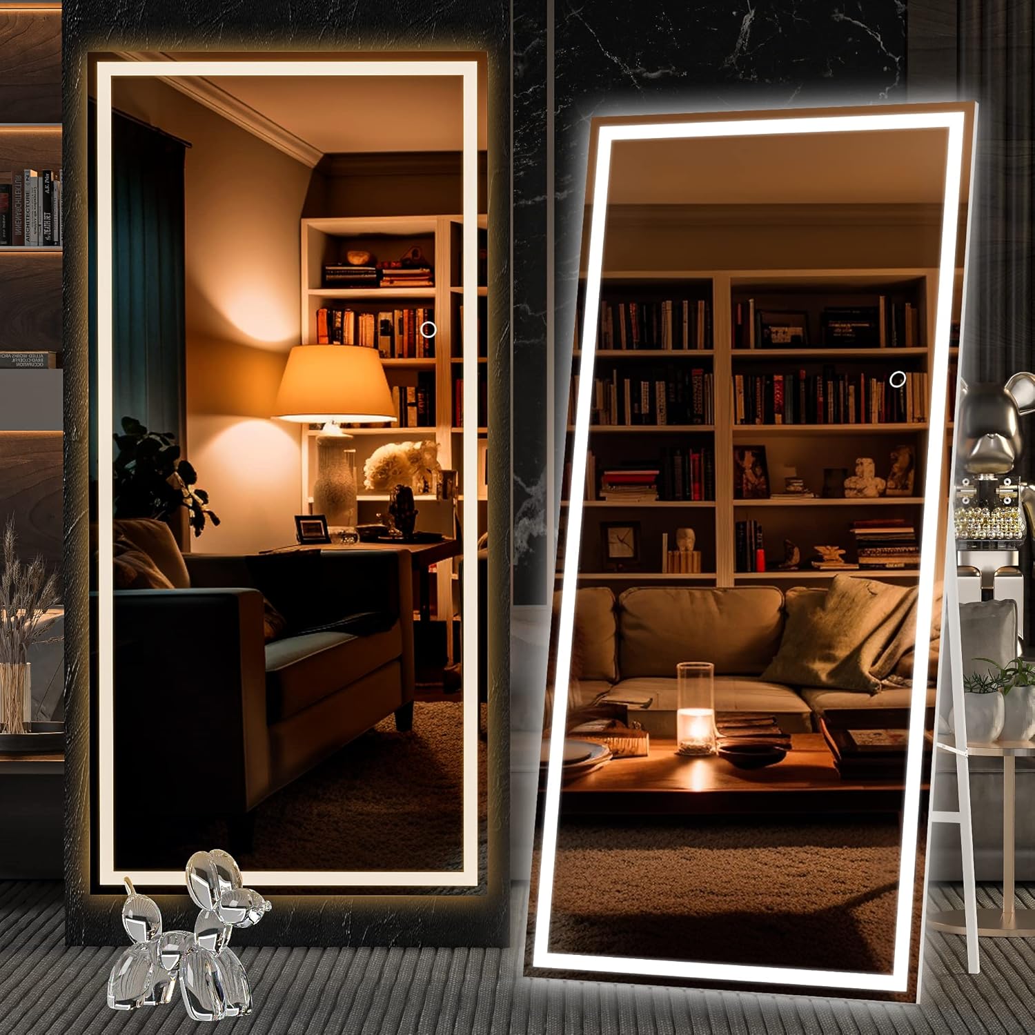 Hasipu Full Length Mirror with Lights, 71" x 32" LED Lighted Floor Standing Mirr...