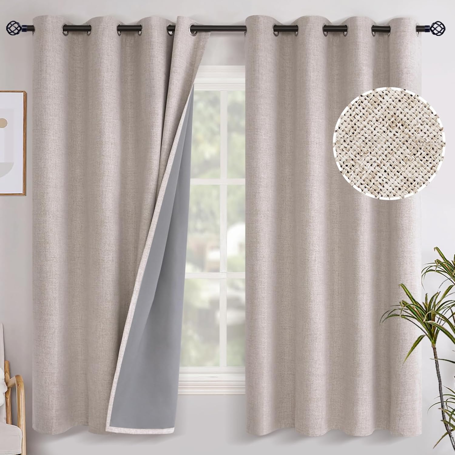 YoungsTex Linen Blackout Curtains, Special Grommet Room Darkening Burlap Texture...