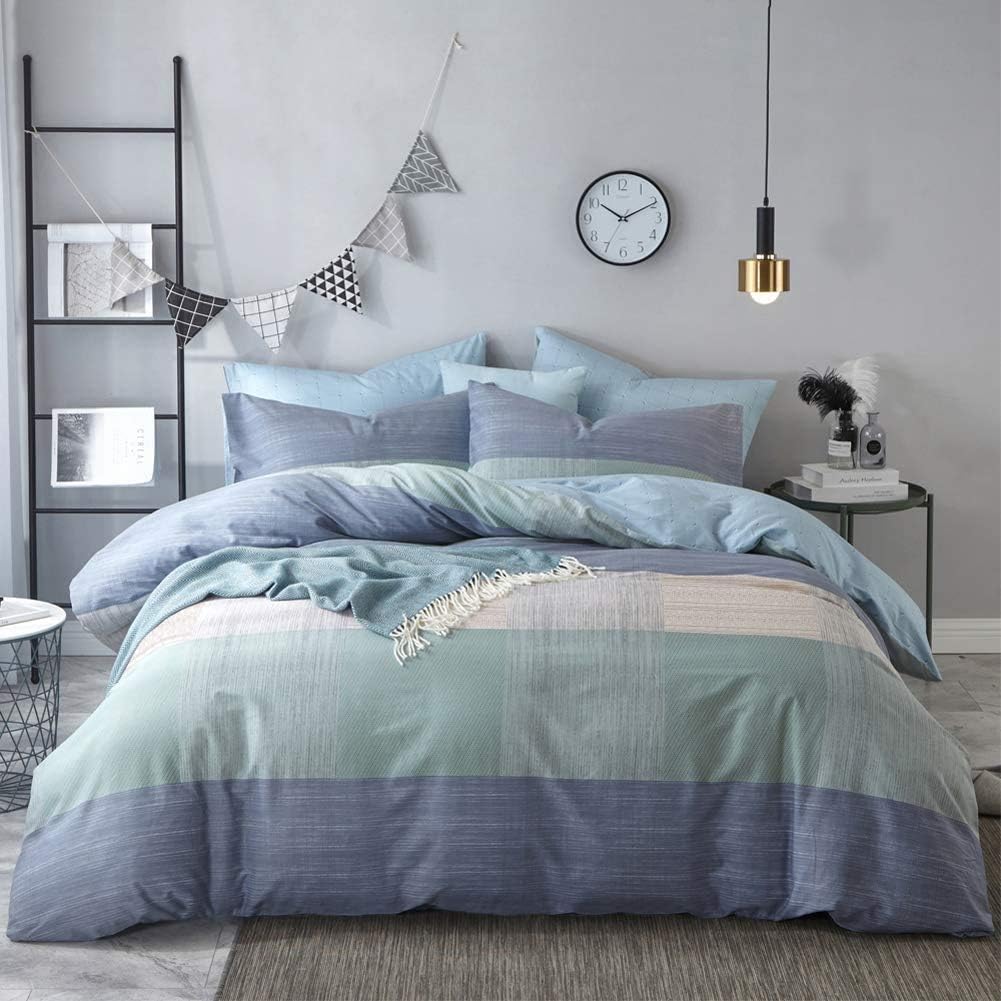 VM VOUGEMARKET Blue Patchwork Duvet Cover Set, Special Multi-Dimensional Design...