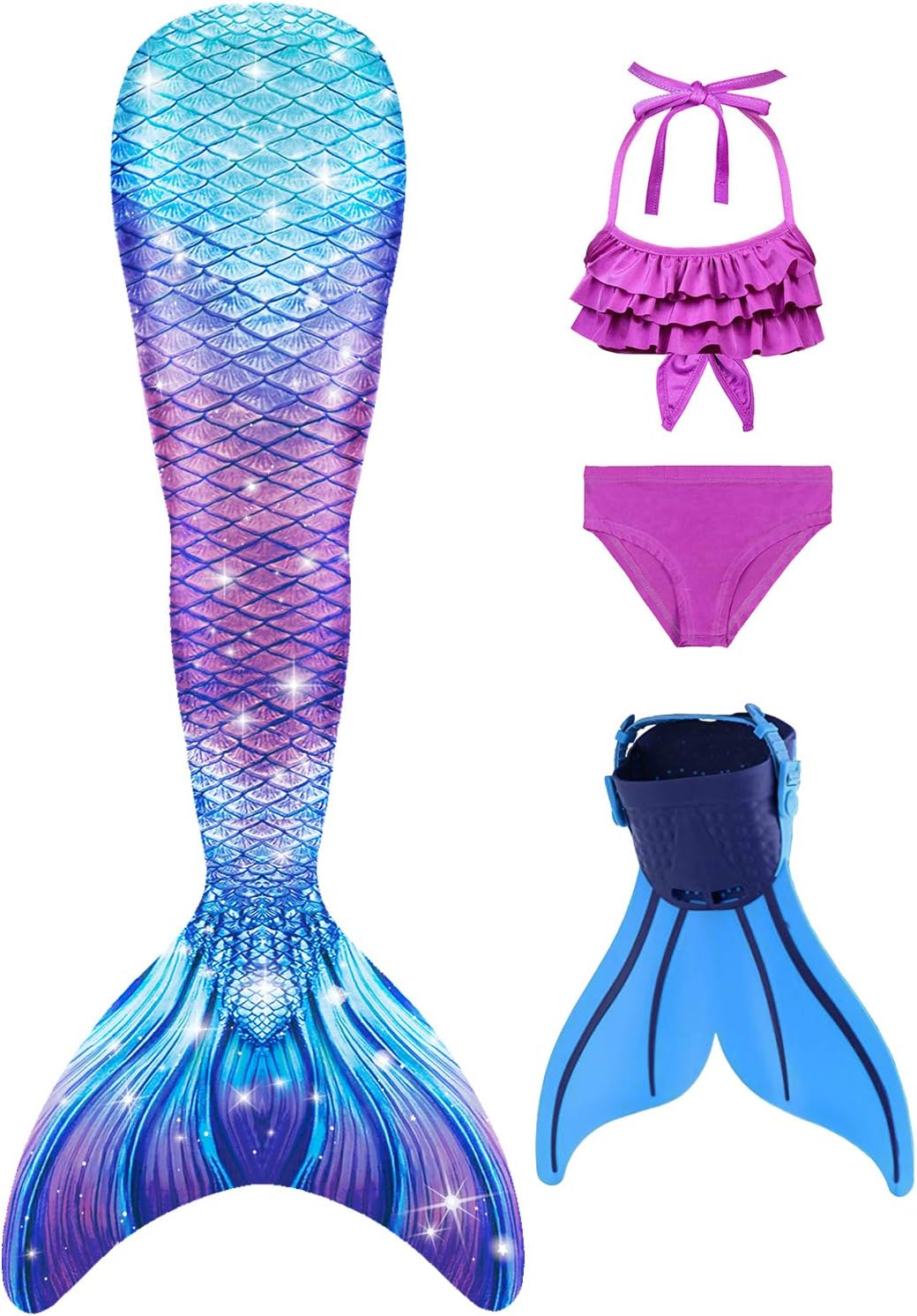 Superband Mermaid Tails with Mono Fin Sparkle Mermaid Swimsuit for Kids Girls Bo...