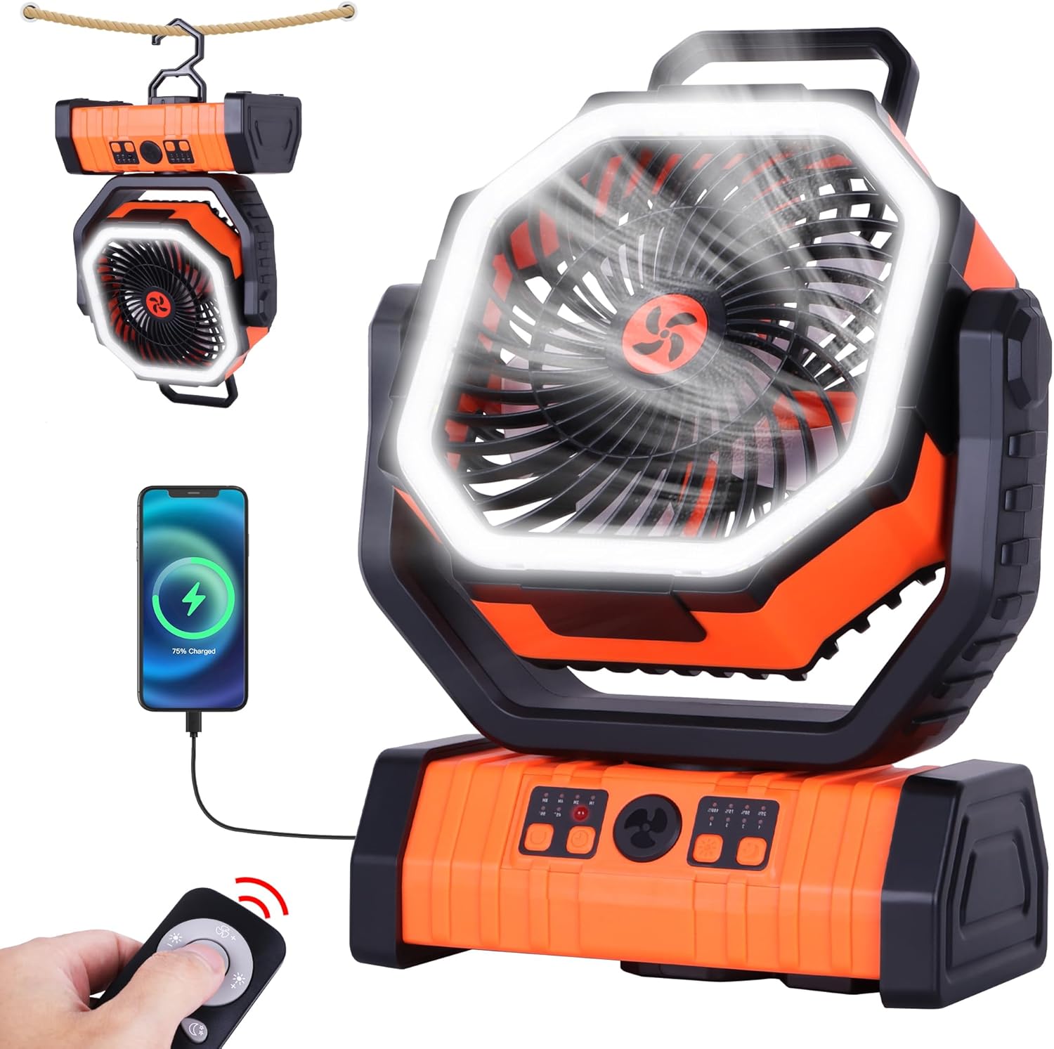 𝟐𝟎𝟎𝟎𝟎𝐦𝐀𝐡 Camping Fan Battery Powered Fan with LED Lantern, Portable Camping Fan...