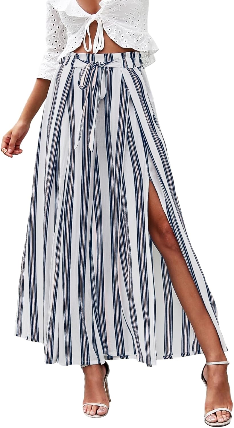 Simplee Women's Casual Split Wide Leg Pants, Special High Waist Palazzo Flowy Be...