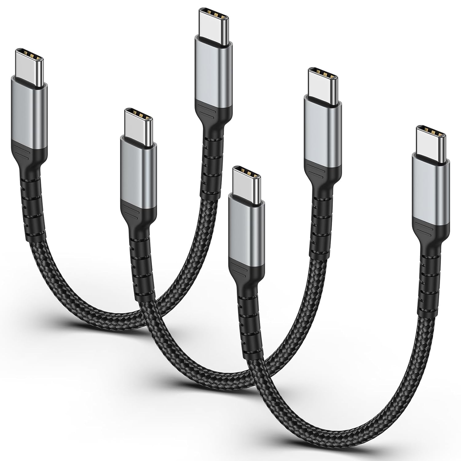 Short USB C to USB C Cable[20CM, 3Pack], Nylon 60W Type C to Type C Fast Chargin...