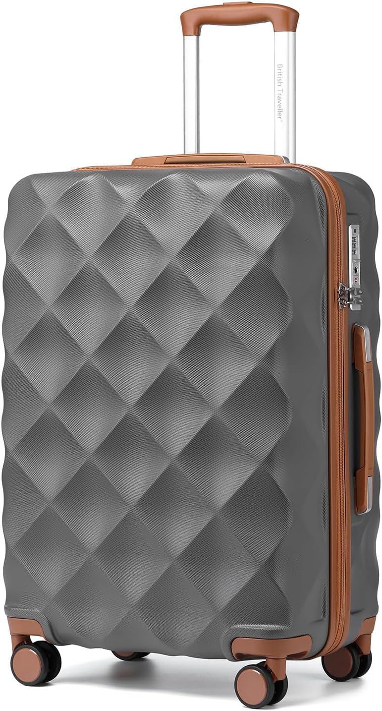 British Traveller 28" Large Suitcase with 4 Wheels Lightweight ABS+PC Hard Shell...