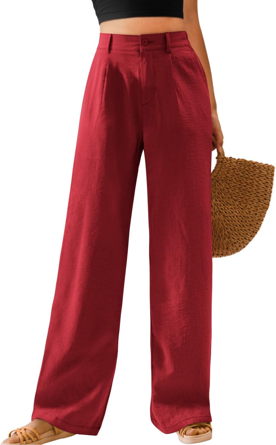 Feiersi Womens Casual Wide Leg Pants High Waisted Button Down Straight Long Trou...