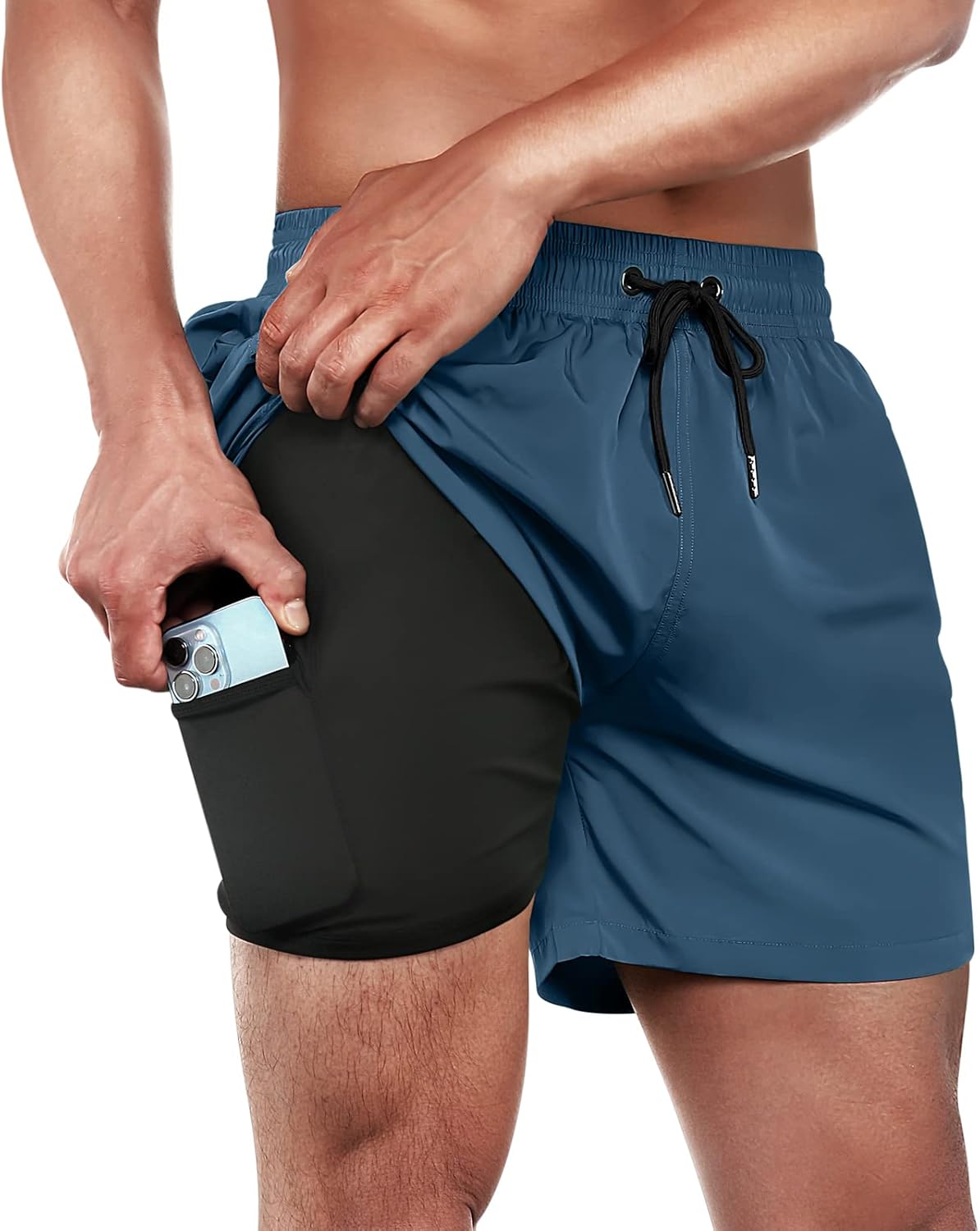BRISIRA Mens Swim Trunks Swim Shorts Quick Dry 5 inch Inseam Beach Shorts with C...
