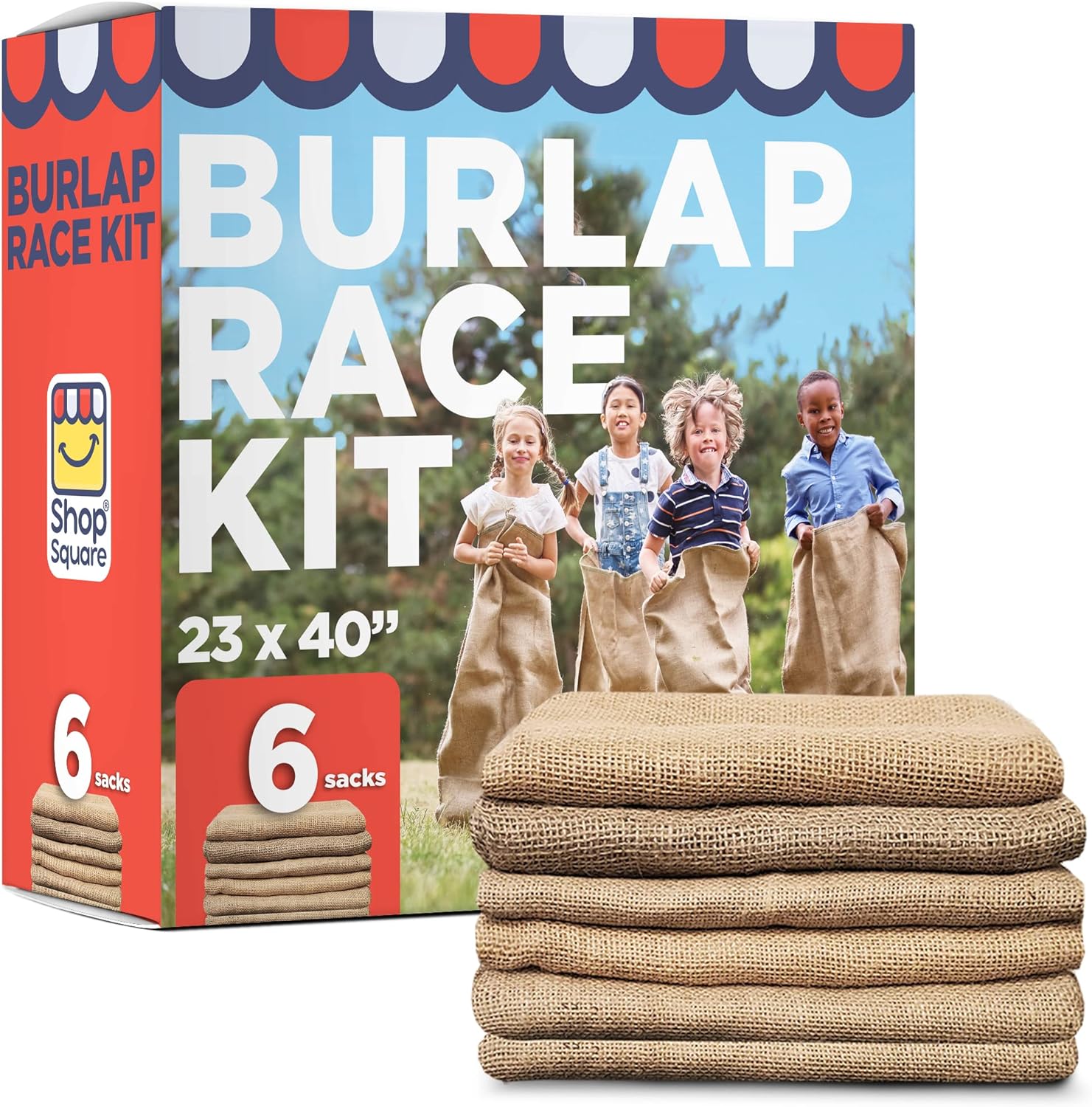 Shop Square Potato Sack Race Bags, 23x40 - Set of 6, Fun Burlap Sacks for Kids &...