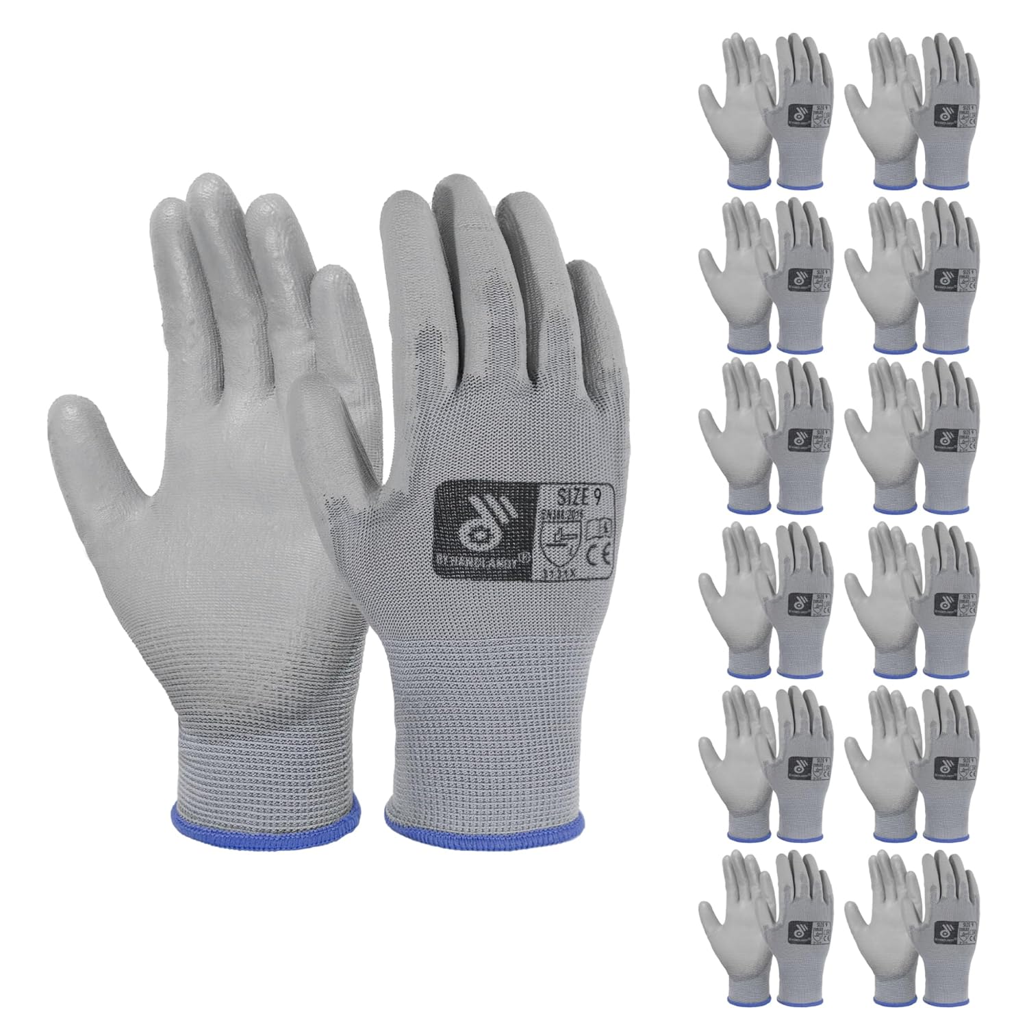 HANDLANDY 12 Pairs PU Coated Nylon Black Protective Work Gloves, Non-slip Flexib...