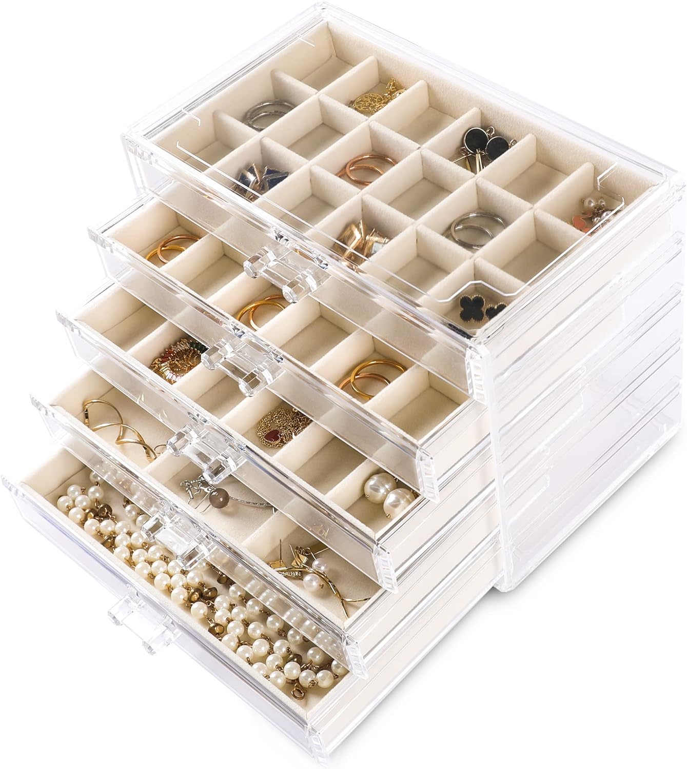 Frebeauty Acrylic Jewelry Organizer Earring Organizer Box with 5 Drawers Earring...