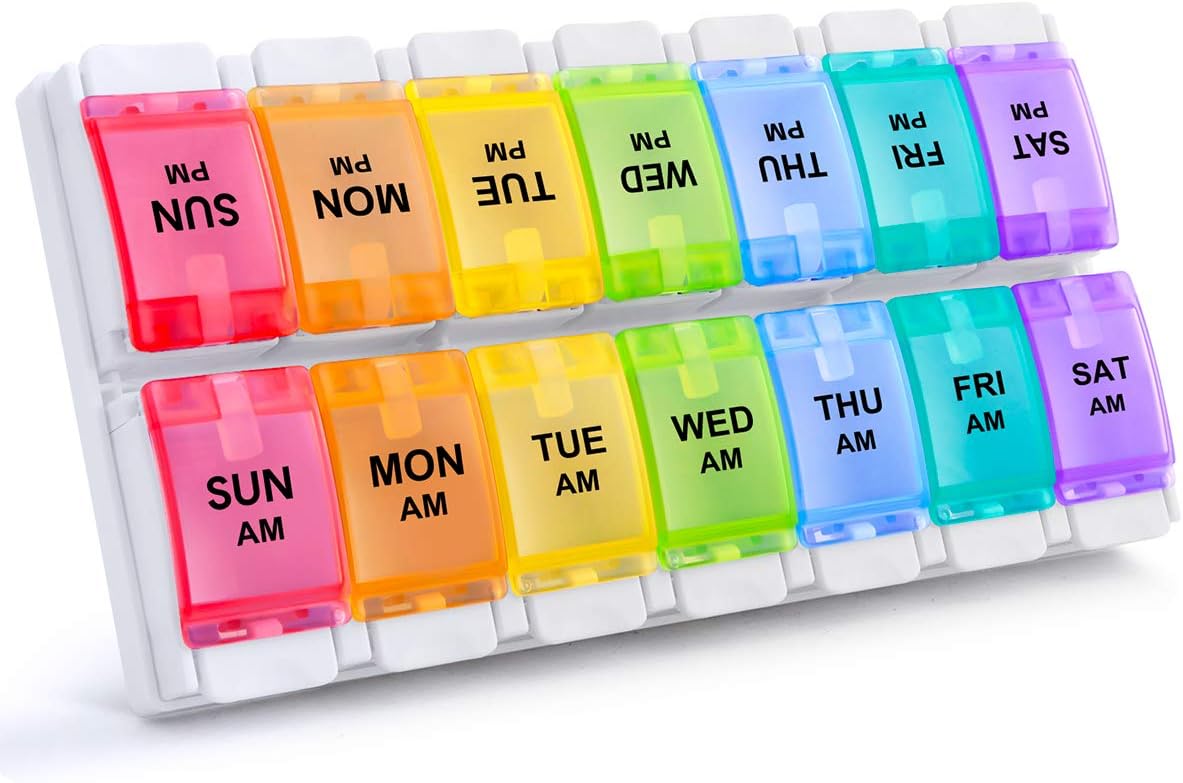 Sukuos AM PM Weekly 7 Day Pill Organizer 2 Times A Day, Large Daily Pill Box wit...