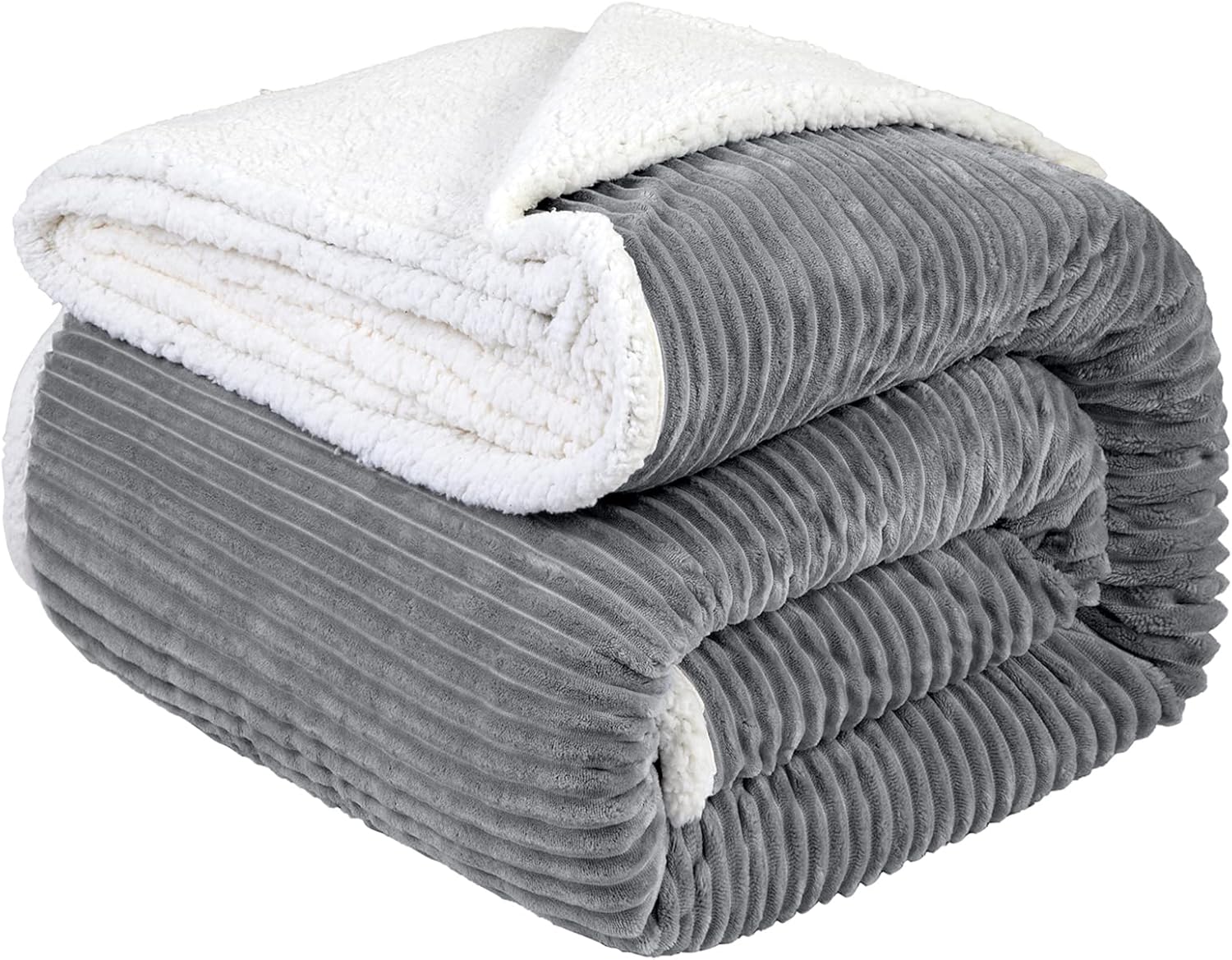 LBRO2M Striped Sherpa Fleece Bed Blanket King Size, Super Soft Fuzzy Plush Warm...