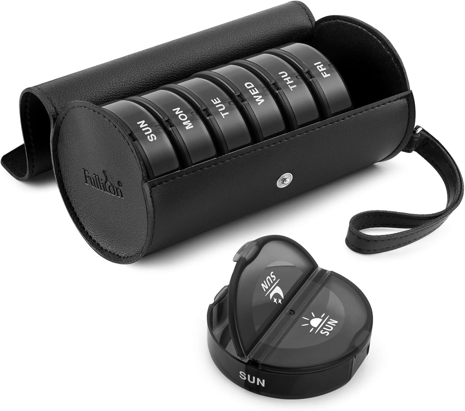Fullicon PU Case Weekly Pill Box Organiser 2 Times A Day, Travel 7 Day Pill Boxe...