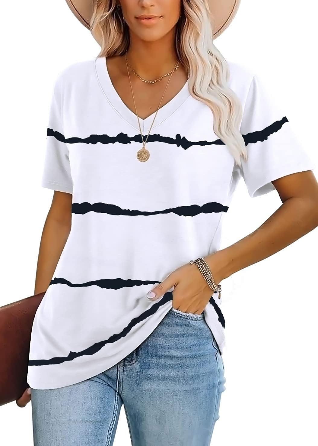 Lunivop Womens Tops Casual, Special V Neck Short Sleeve, Innovative Solid Color...