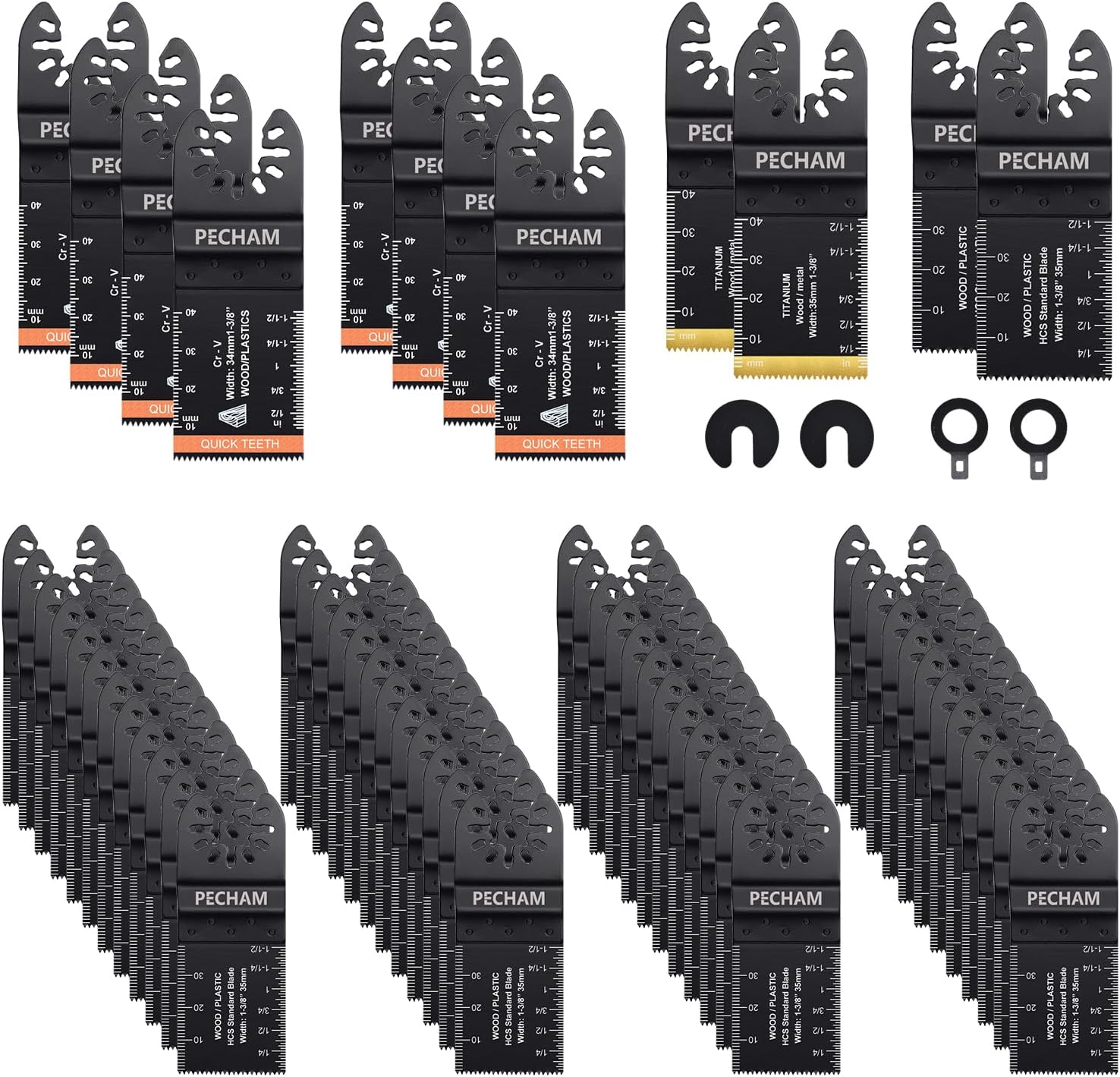 PECHAM 64PCS Multi Tool Blades Professional Universal Saw Blades for Wood Plasti...