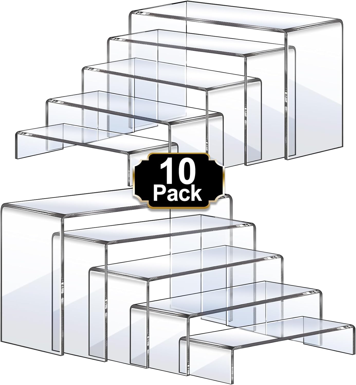 Aheroi Display Risers, 10 Pcs 2 Set Acrylic Riser Display Shelf, Clear Display R...