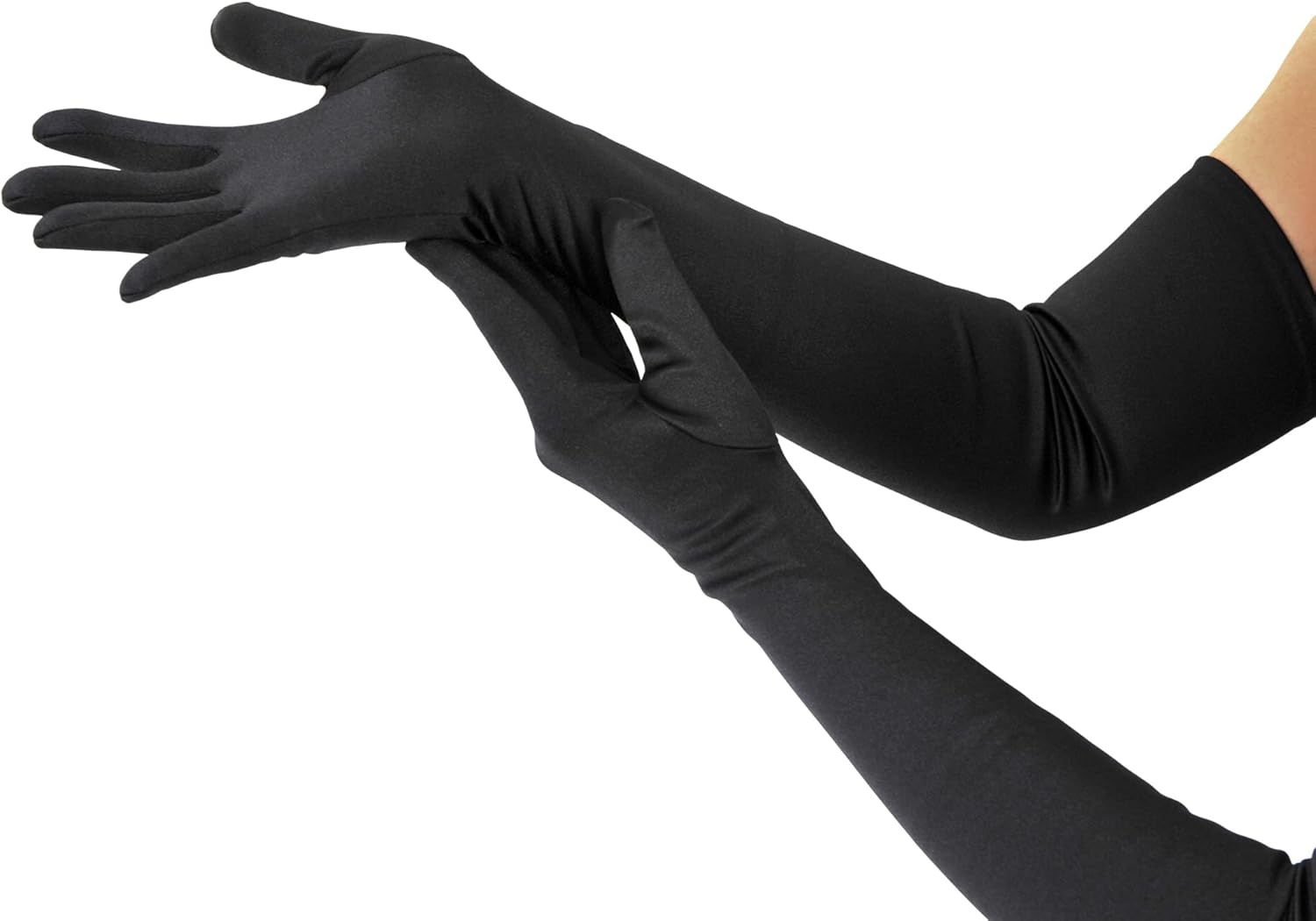 Nackiy Long Black Opera Gloves for Women, 1920s Satin Stretchy Elbow Length Part...