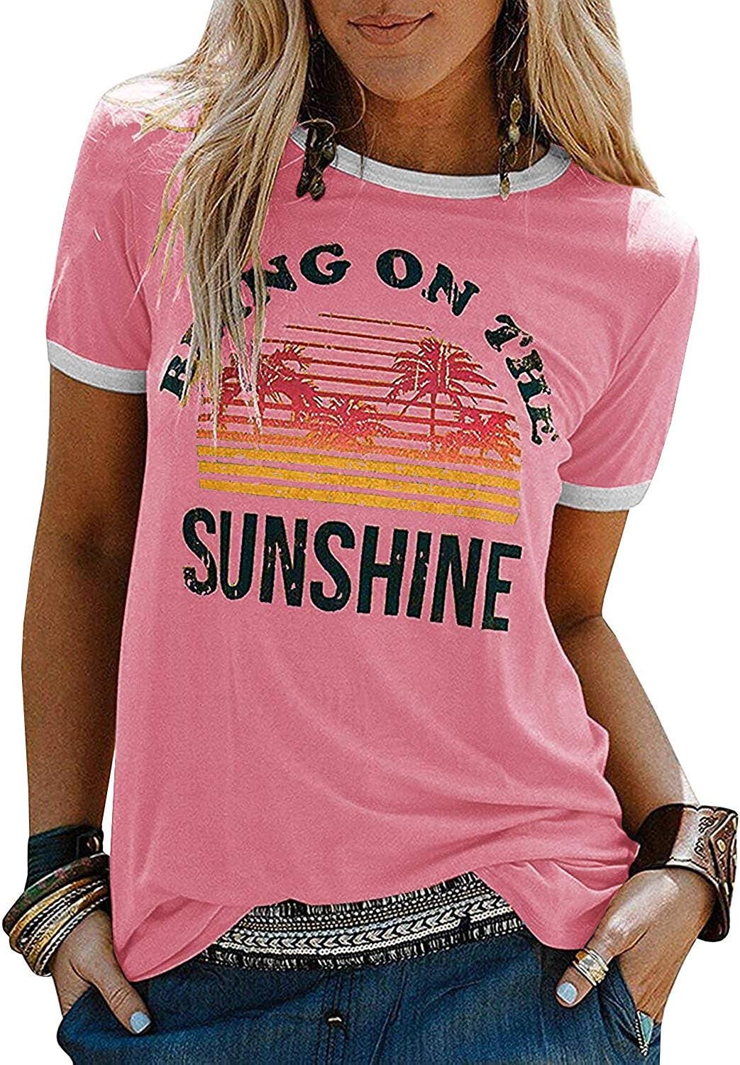 Dresswel Women T-Shirt, Special Bring On The Sunshine T-Shirt with Rainbow Graph...