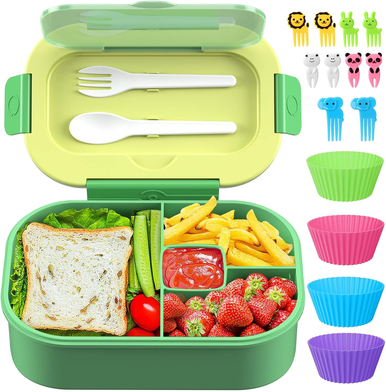 Bento Lunch Box Leakproof 44oz Kids Lunch Box Containers with 4 Compartment, Ben...