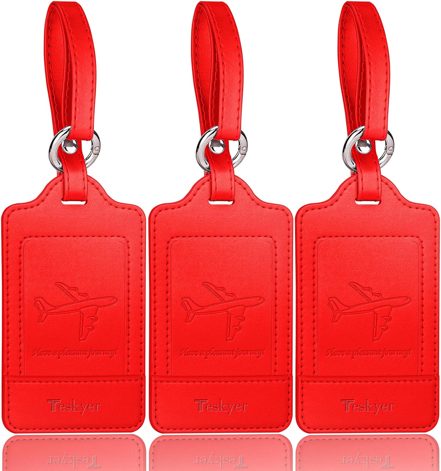 Teskyer Luggage Tags, 3 Pack Premium PU Leather Luggage Tags Privacy Protection...