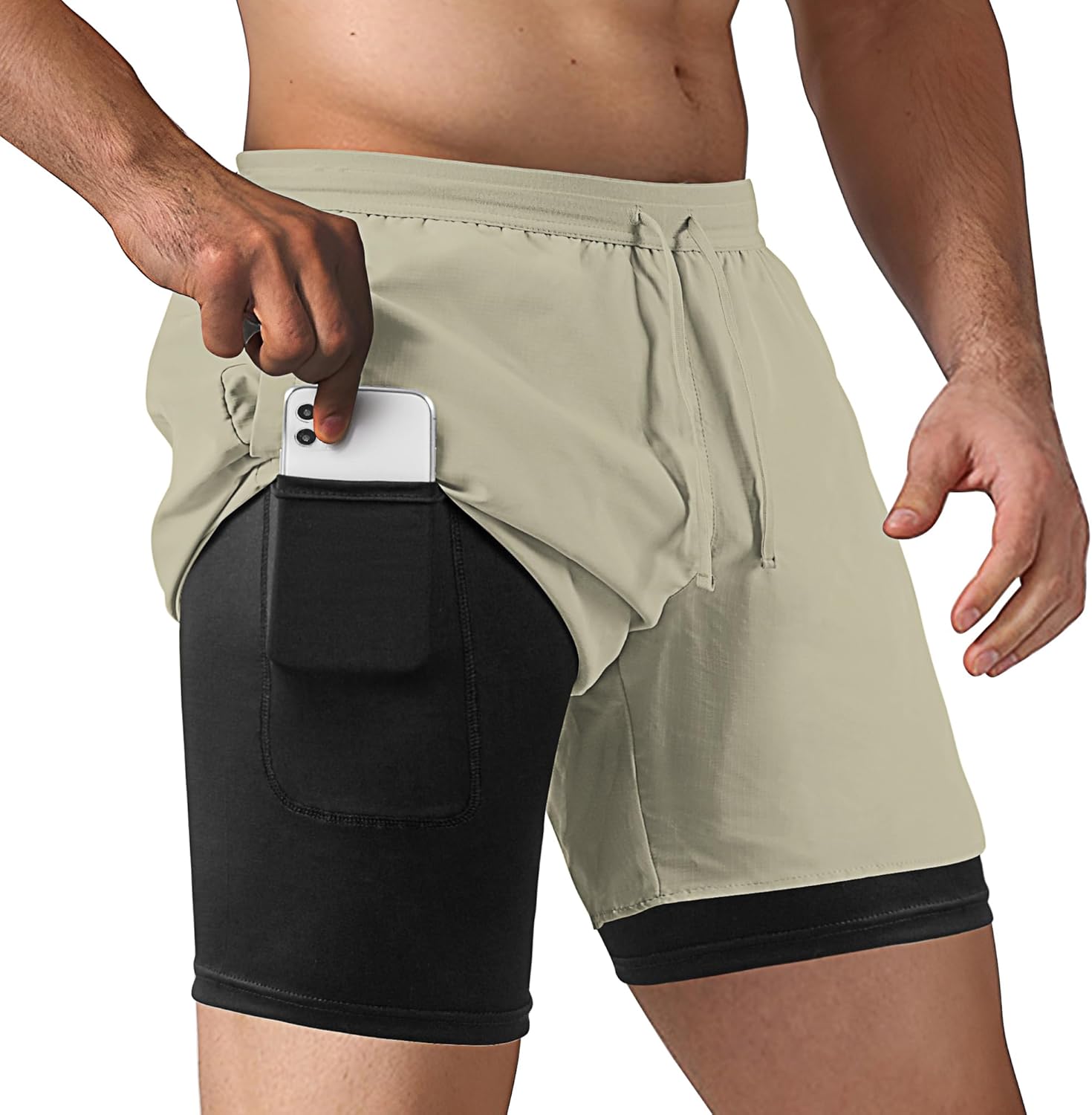 NIMOJIRO Men's 2 in 1 Running Shorts Workout Athletic Training Gym Outdoor Sport...