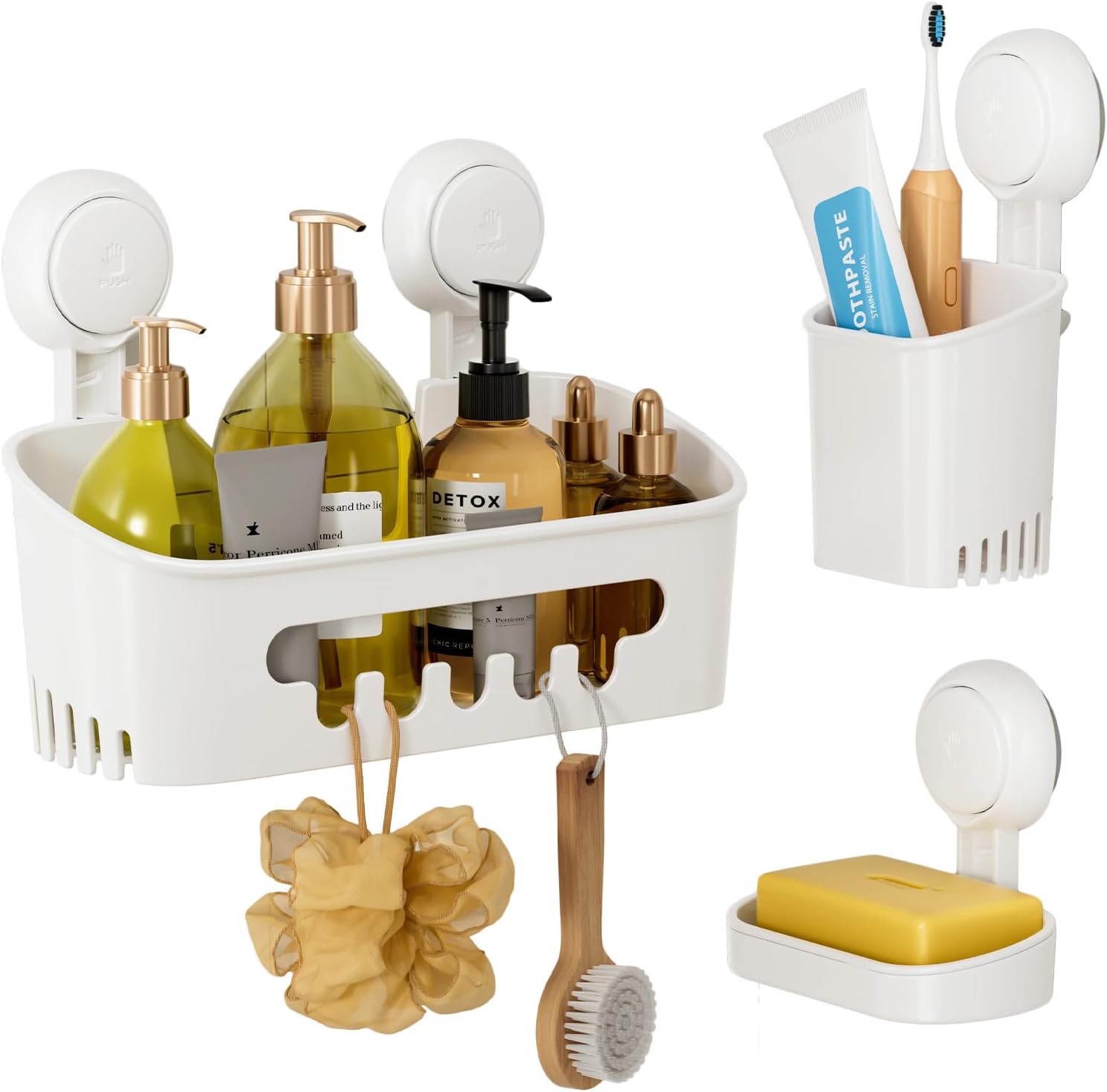 LEVERLOC Suction Cup Shower Caddy 3 Set Bathroom Storage Set No Drilling Rustpro...