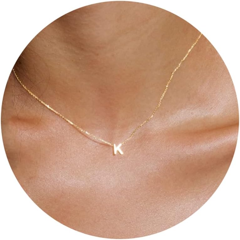 Initial Necklaces for Women, 14k Gold Plated Dainty Gold Letter Necklace Tiny In...