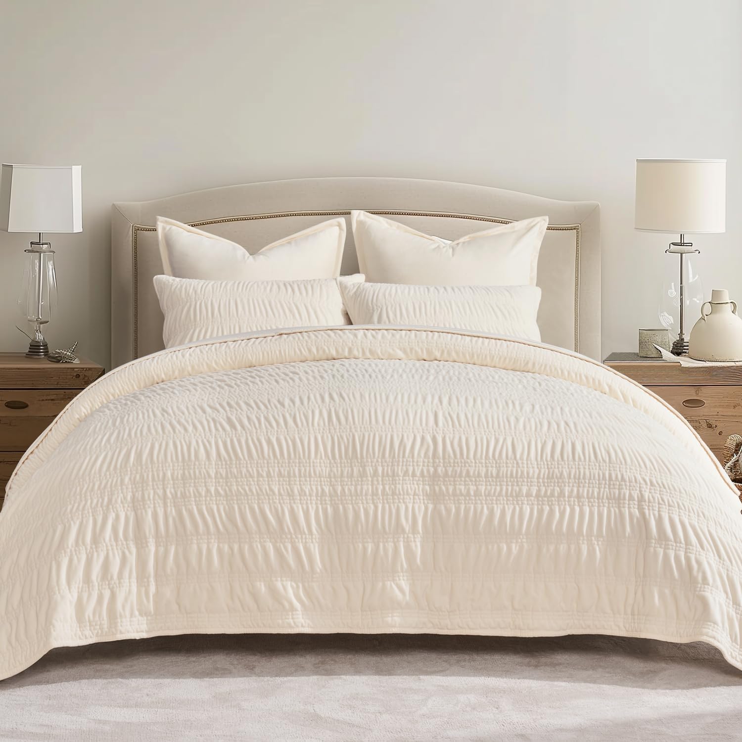 EVERGRACE Velvet Quilt Set Queen Size, Luxury Velvet Bedding, Ultra Soft Ruched...