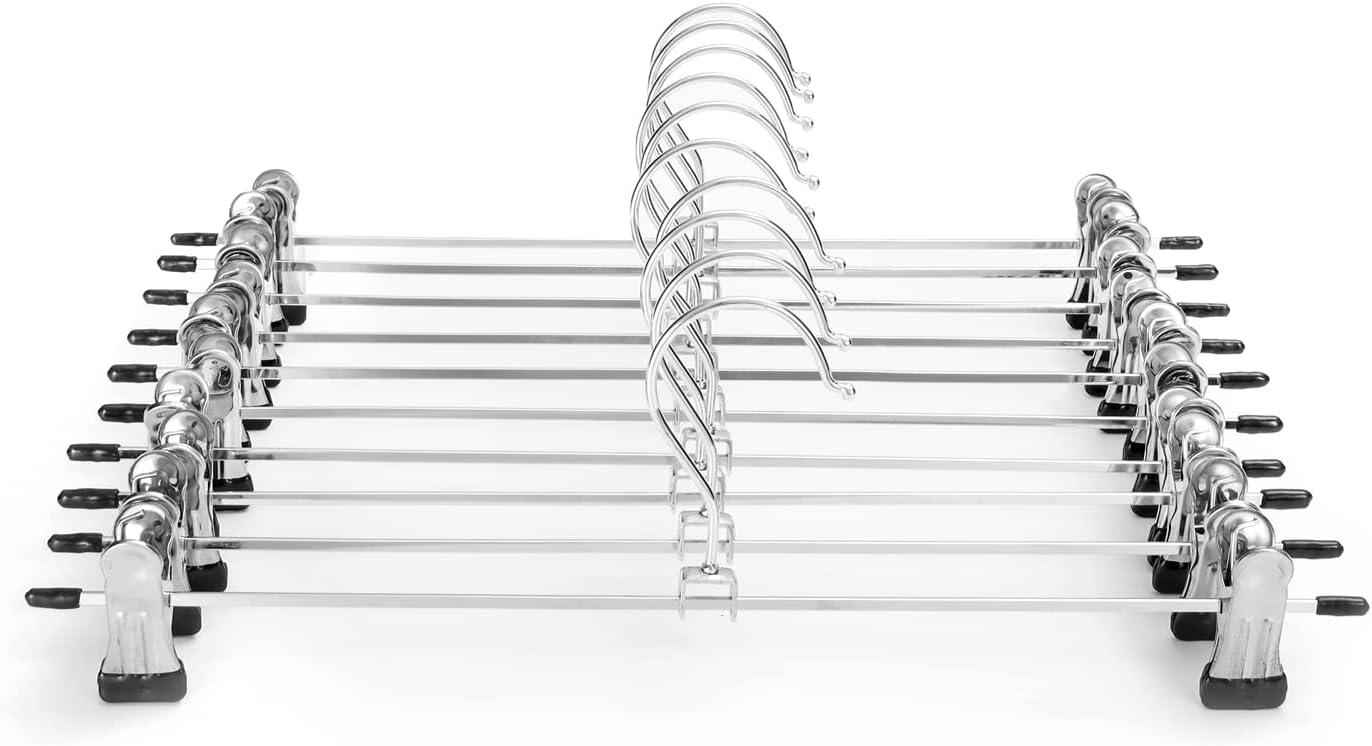GUANJUNE Trouser Hangers, Pack of 10 Skirt Hangers with Adjustable Non-Slip Clip...