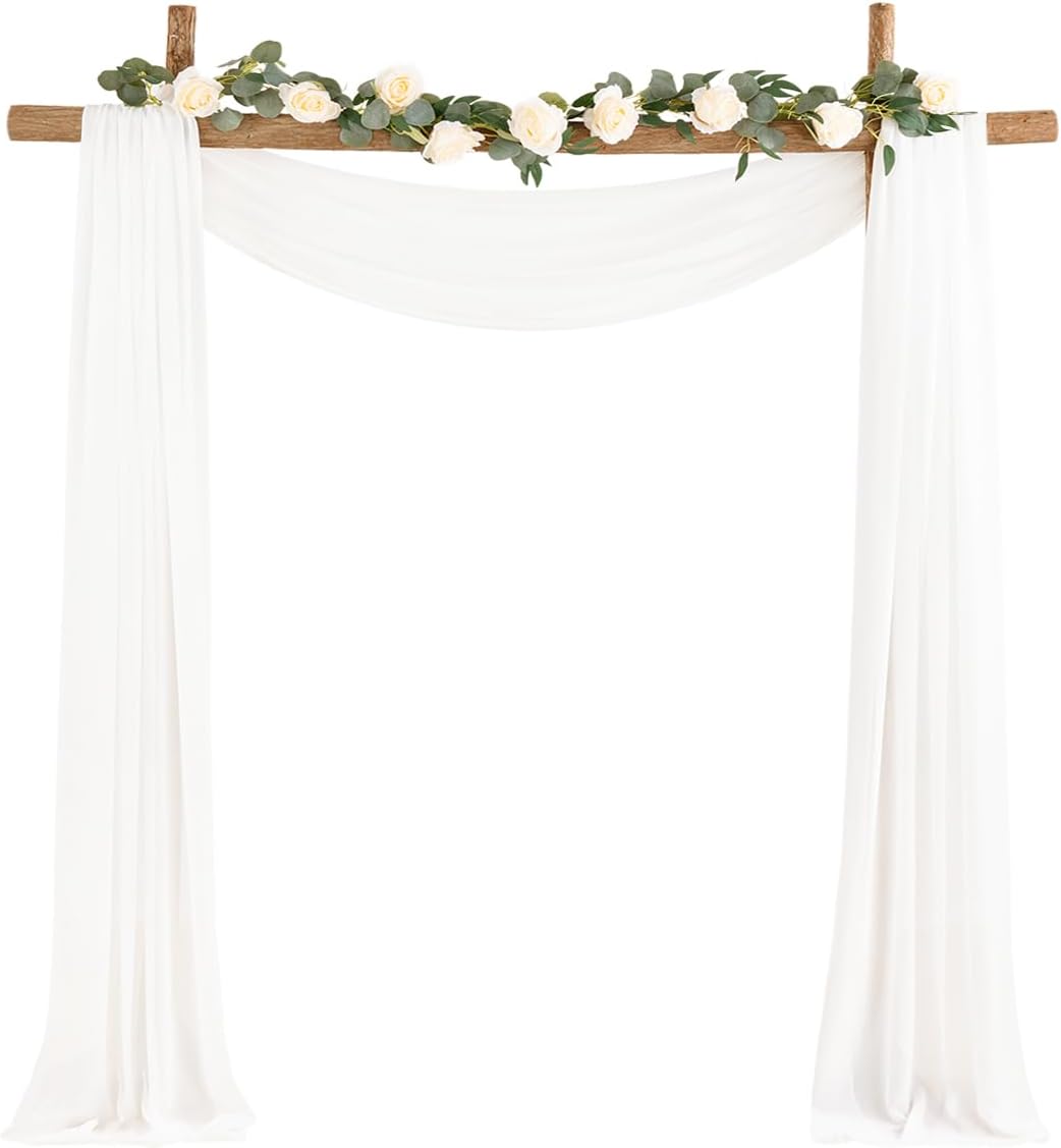 Socomi Wedding Arch Draping Fabric 2 Panels 29" x 19Ft Ivory Sheer Chiffon Curta...
