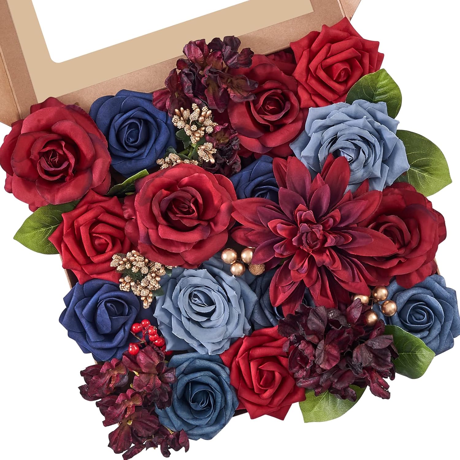 Serwalin Artificial Flowers Fake Cake Flowers Burgundy Navy Dahlia Flowers for D...