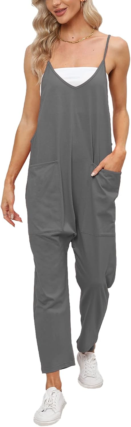 DEEP SELF Women's Loose Casual V Neck Sleeveless Jumpsuits Adjustable Spaghetti...