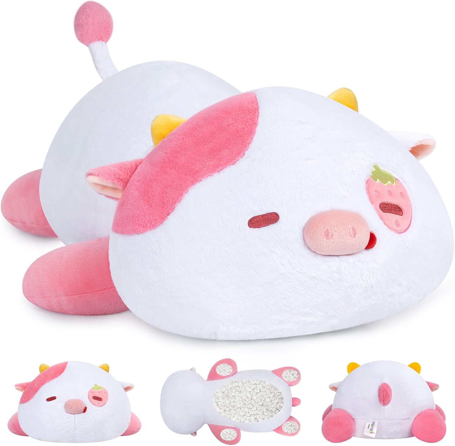 Weighted Stuffed Animals 4.0 Lbs – Weighted Strawberry Cow Plush, Weighted Plush...
