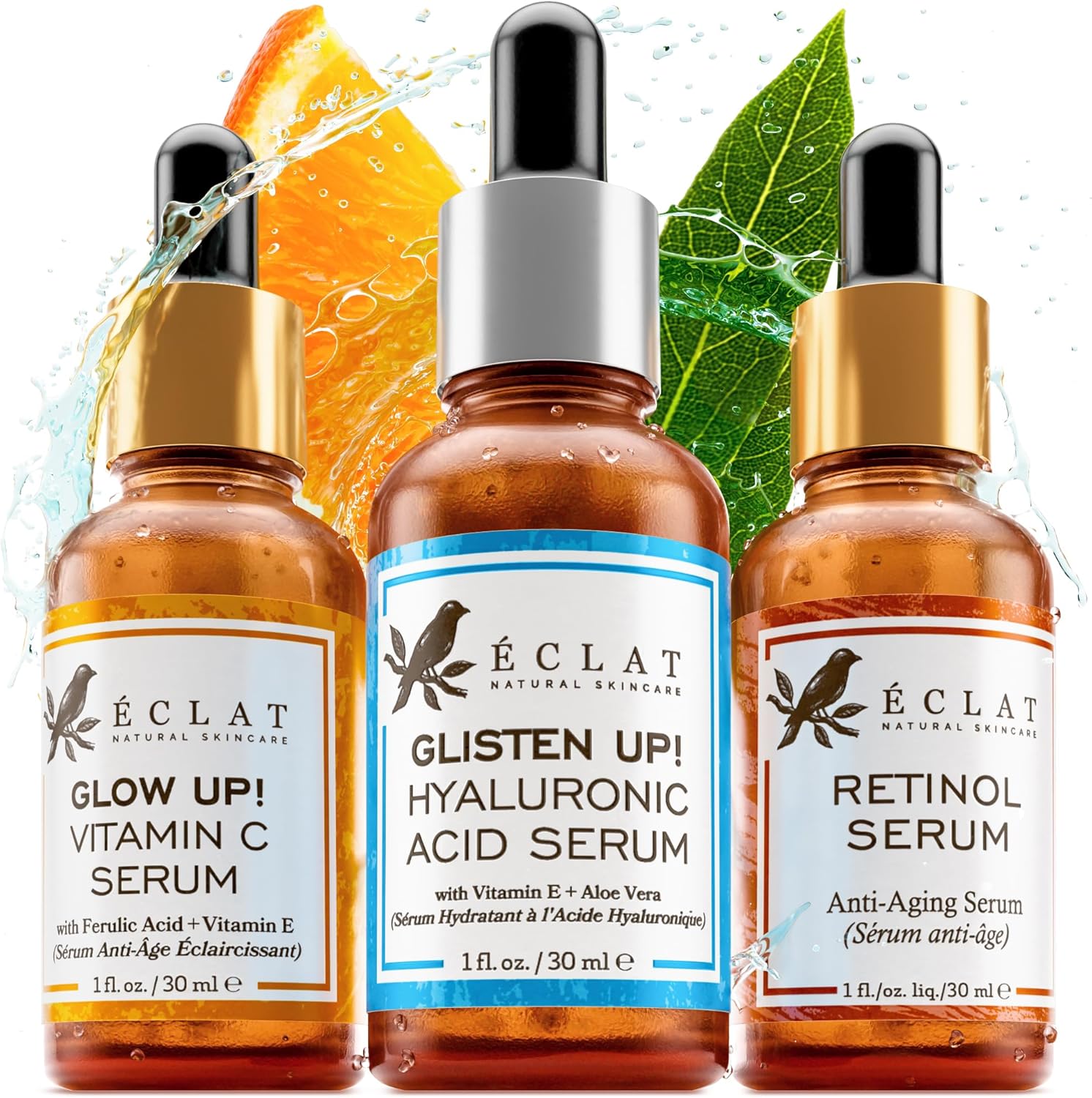 3 Facial Serum - Vitamin C Face Serum, Retinol Serum for Face, Hyaluronic Acid S...