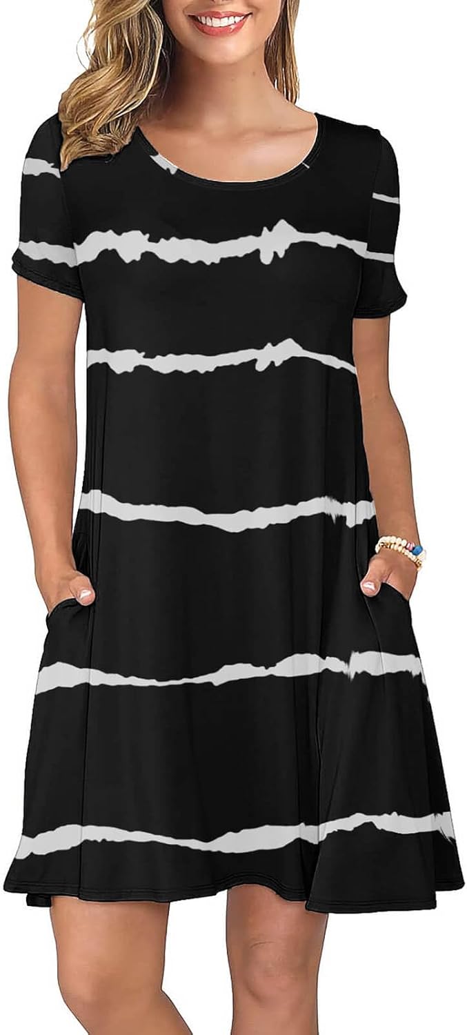 KORSIS Summer Dresses for Women Casual T Shirt Dresses Swing Flowy Beach Vacatio...