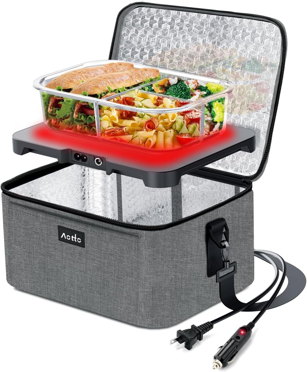 Aotto Portable Oven, 12V, 24V, 110V Food Warmer, Portable Mini Personal Microwav...