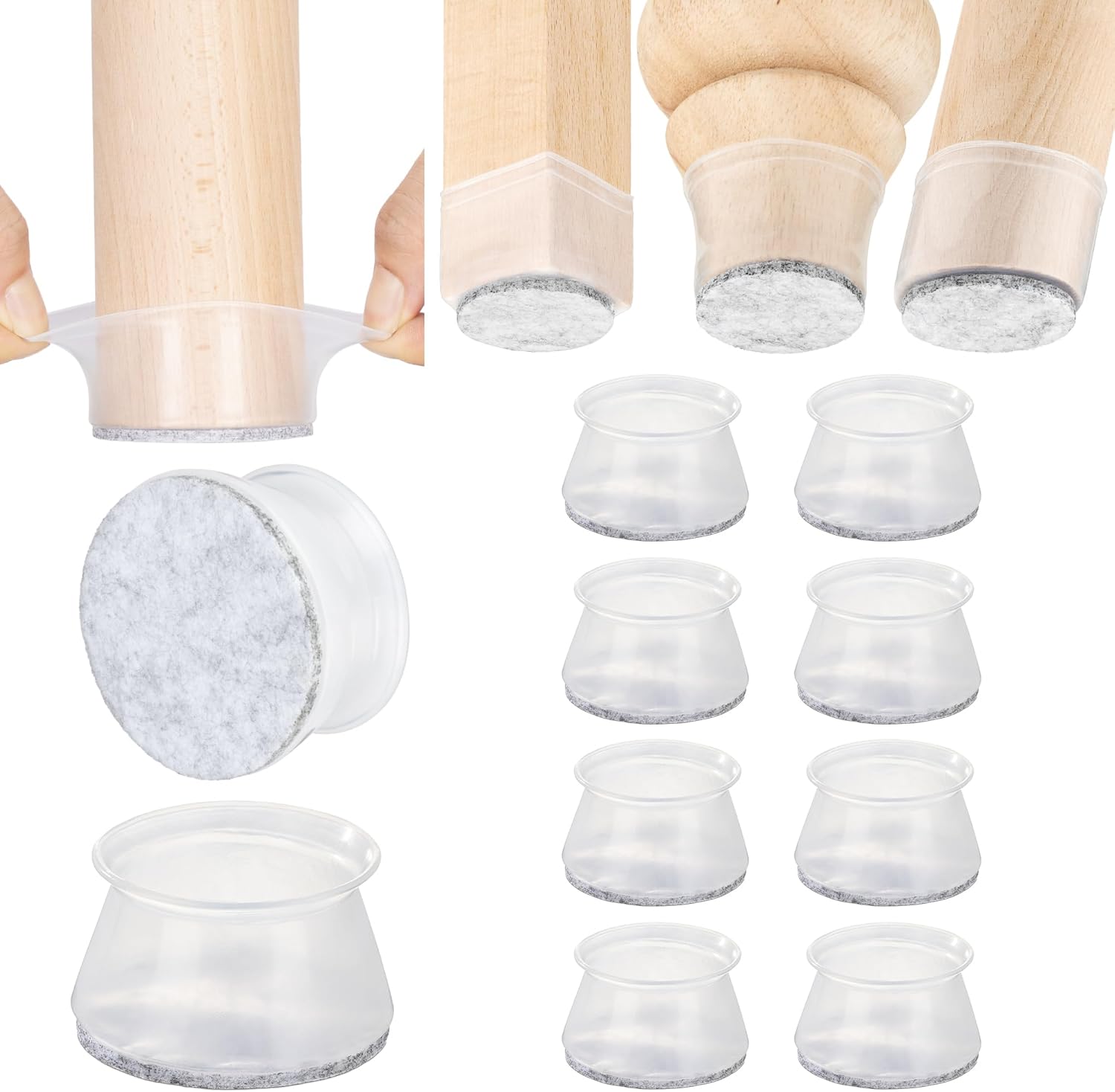 Aneaseit Chair Leg Floor Protectors - 8 pcs Clear - Felt Bottom Silicone Pads fo...