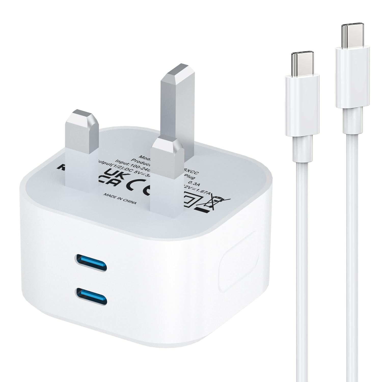 Samsung Fast Charger Plug and Cable 1M, Dual USB C Plug with Lead for Samsung Ga...