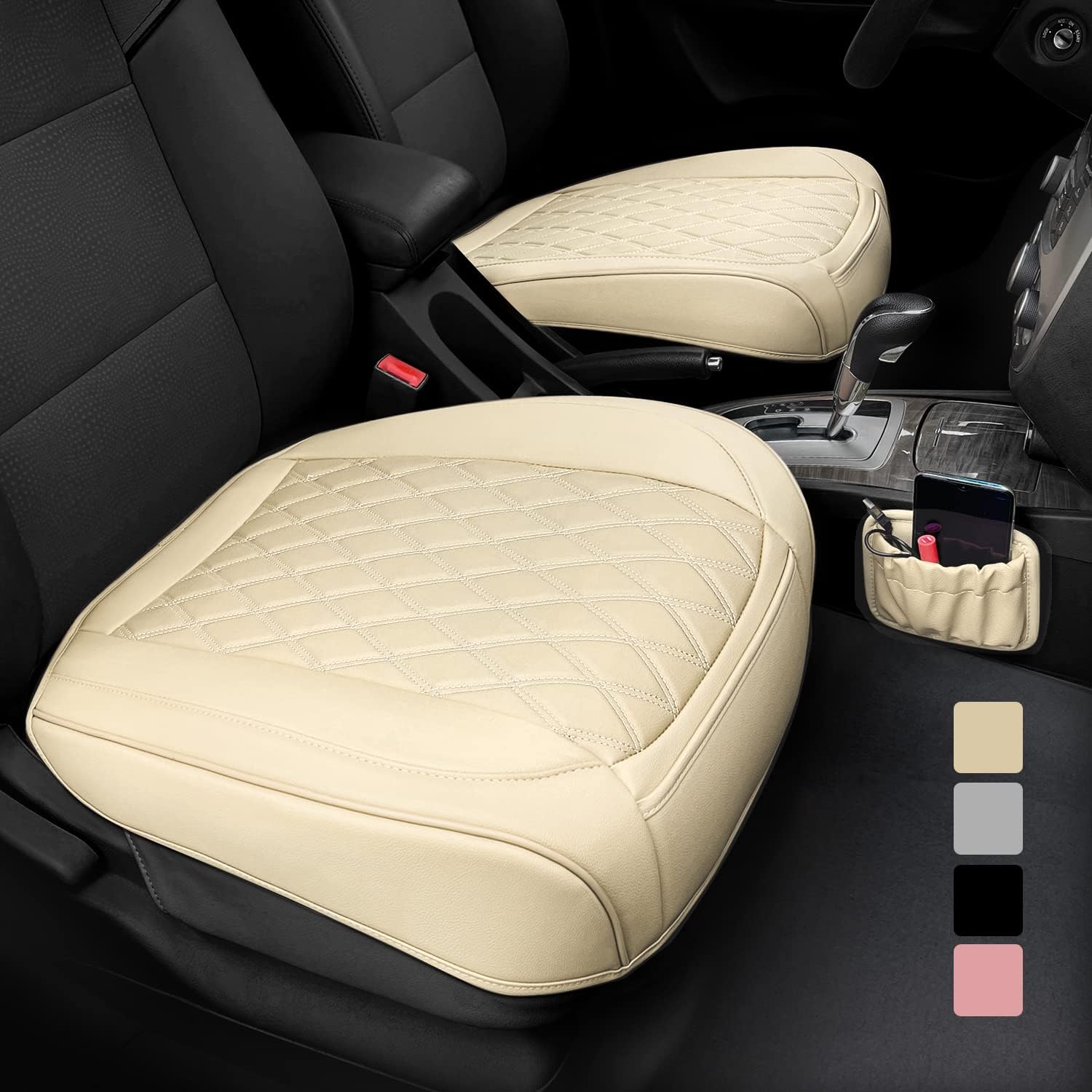 2 Pack Leather Front Car Seat Cover Bottom Car Seat, Anti-Slip and Full Wrap Dri...