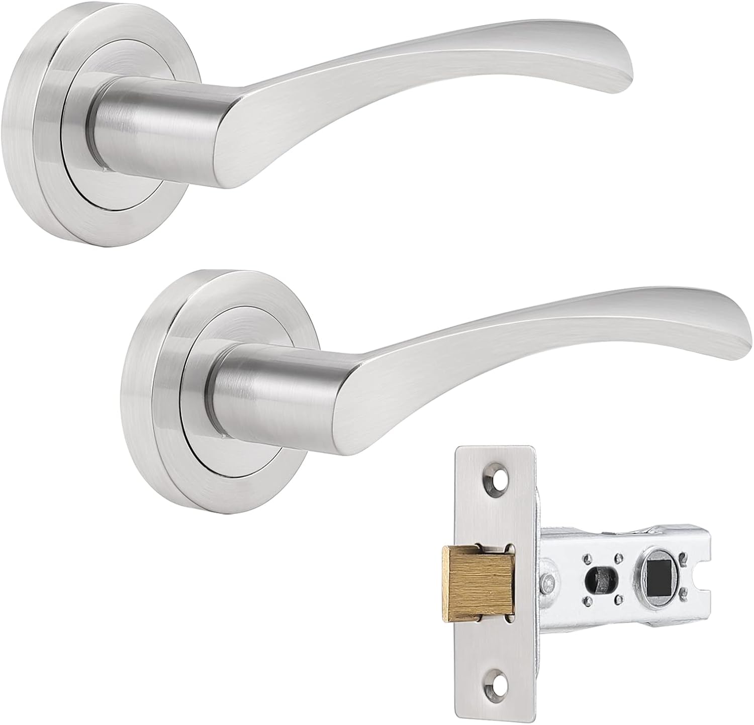 Probrico Brushed Nickel Round Rose Door Handle, Twisted Lever Internal Door Hand...