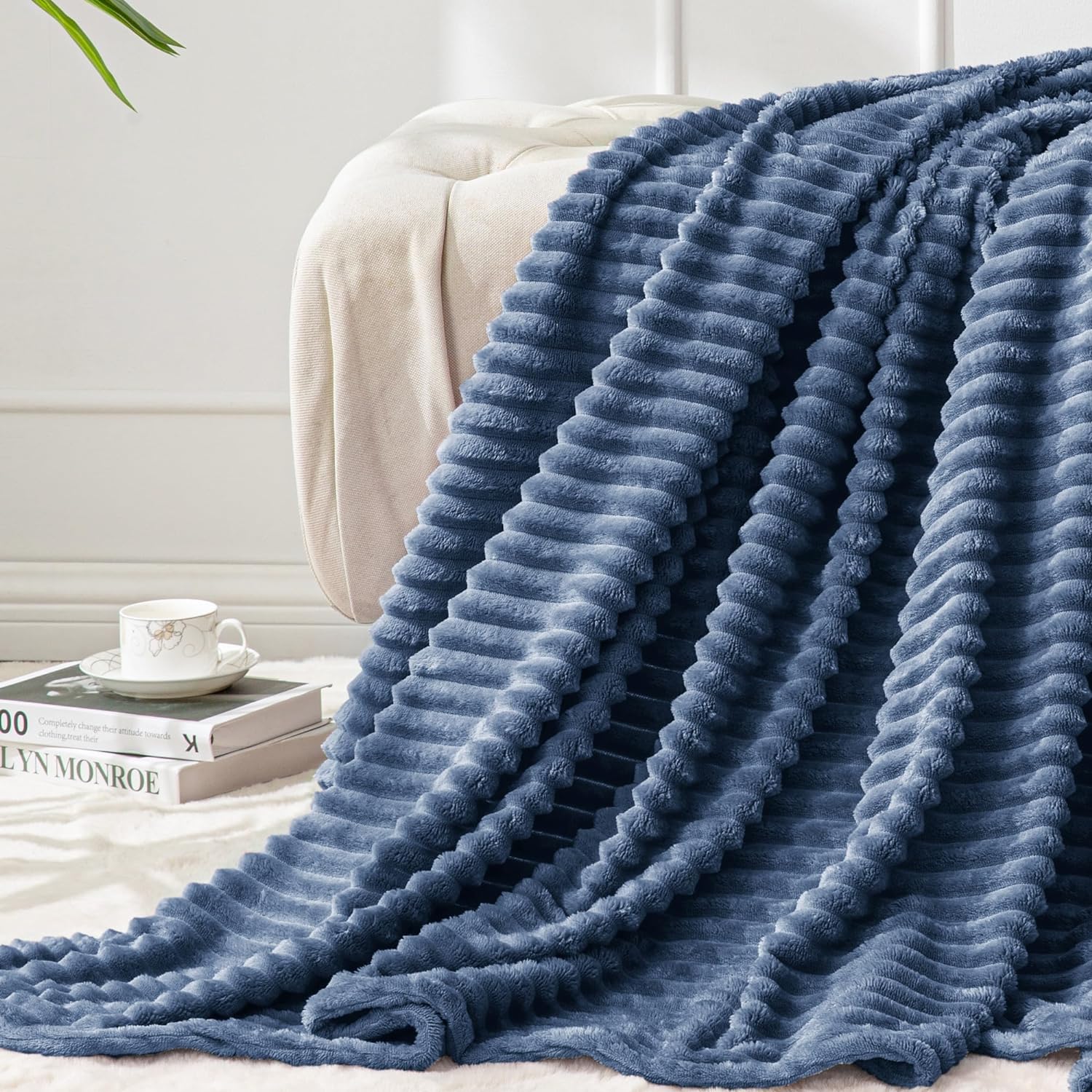 BEDELITE Fleece Blanket Twin Size – 3D Ribbed Jacquard Soft and Warm Decorative...